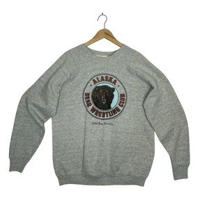 VINTAGE Gray Alaska Bear Wrestling Club Crewneck Sweatshirt Size XL
